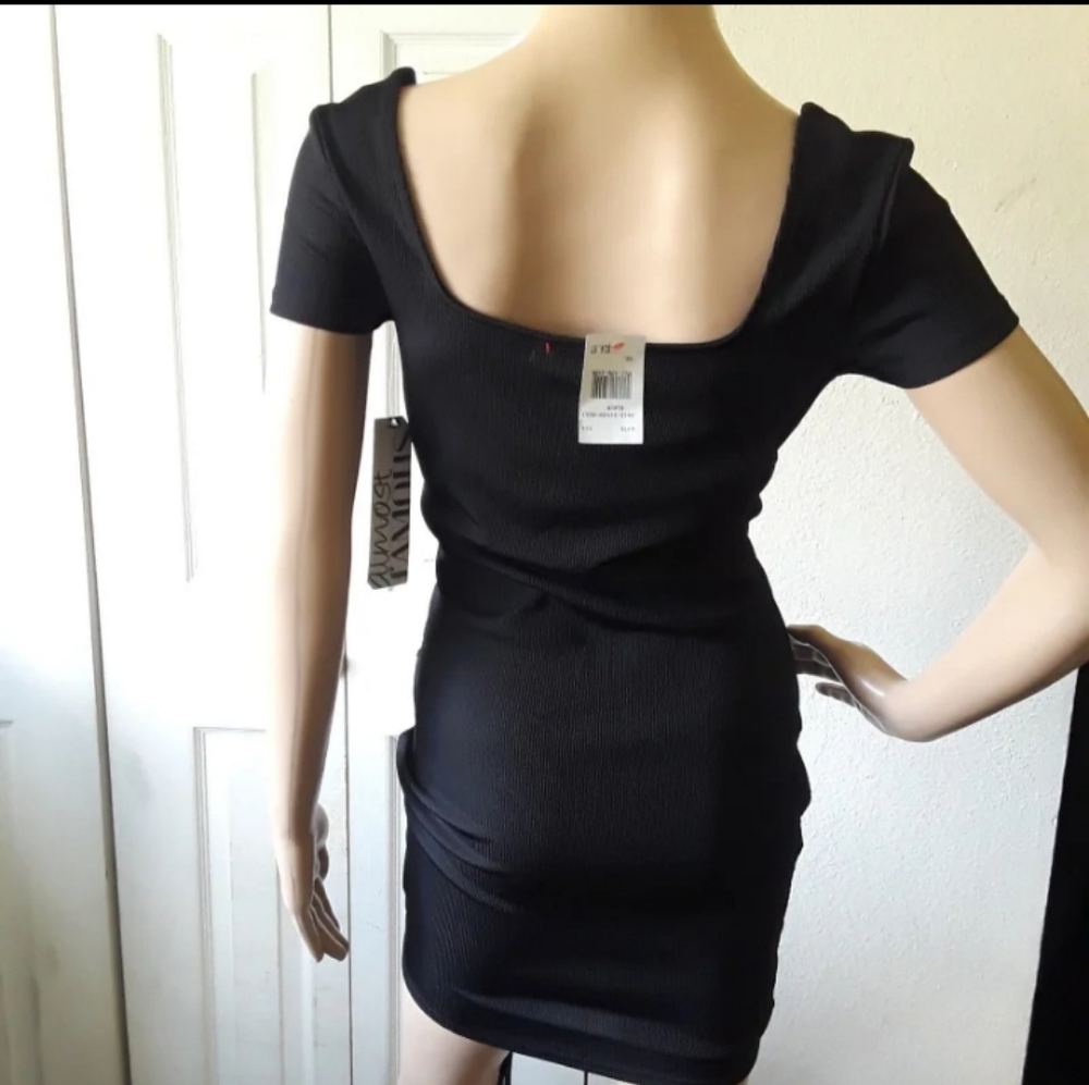 NWT Black Ruched Drawstring Mini Dress - Picture 4 of 4
